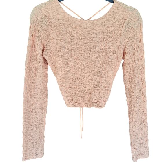 ASTR The label NEW Baxter top open back tie long sleeve textured top peach color - Picture 2 of 5